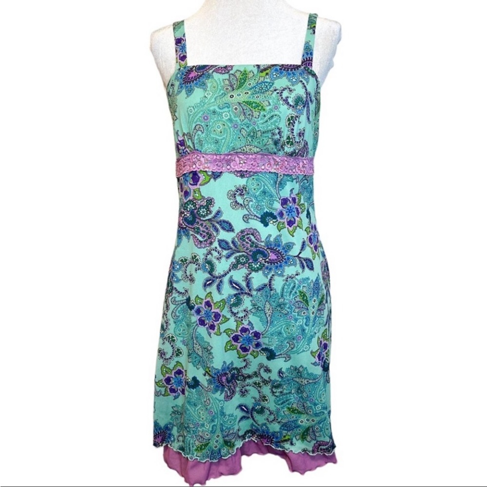 Vintage Y2K Teal Purple Mesh
Paisley Layered Slip Dress
